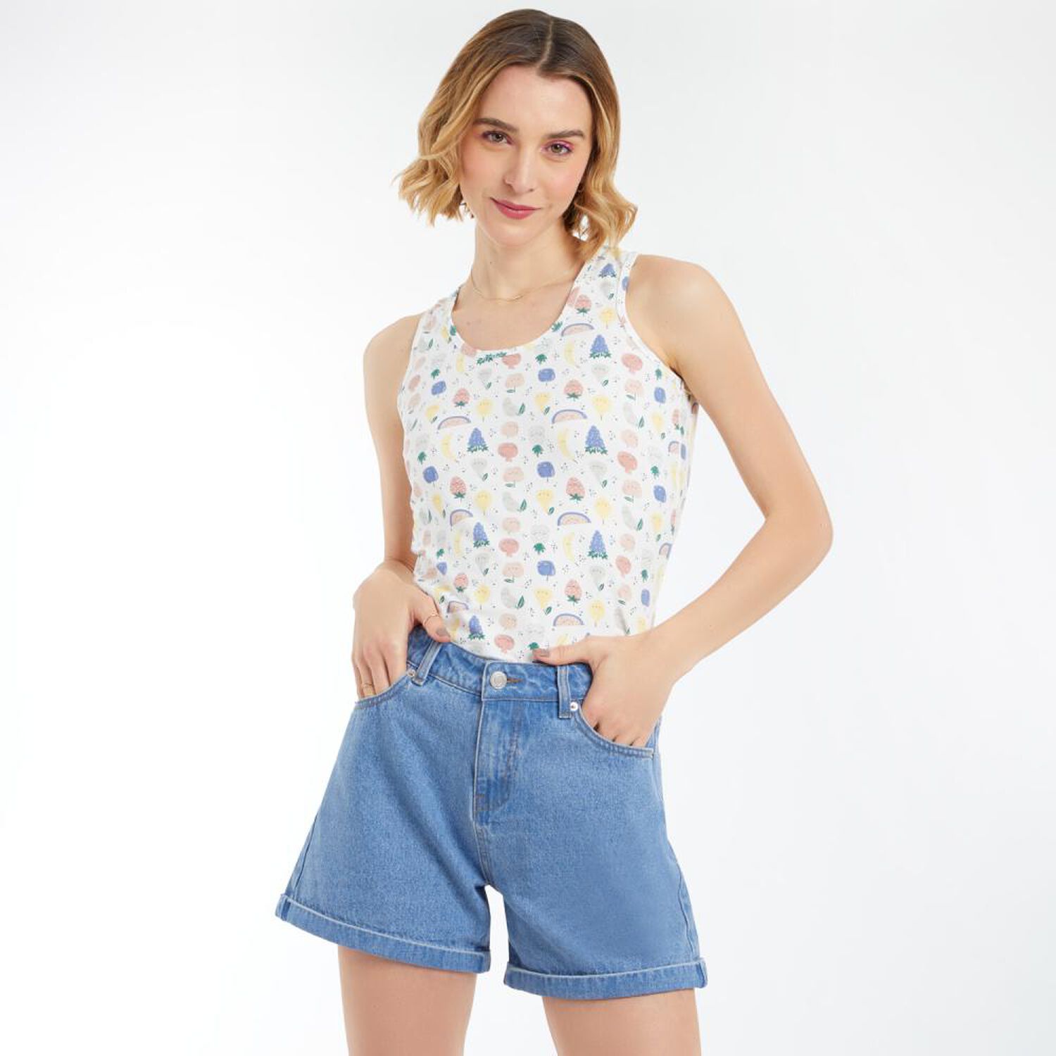 Polera Microprint Sin Mangas Cuello Redondo Mujer Freedom image number 0.0