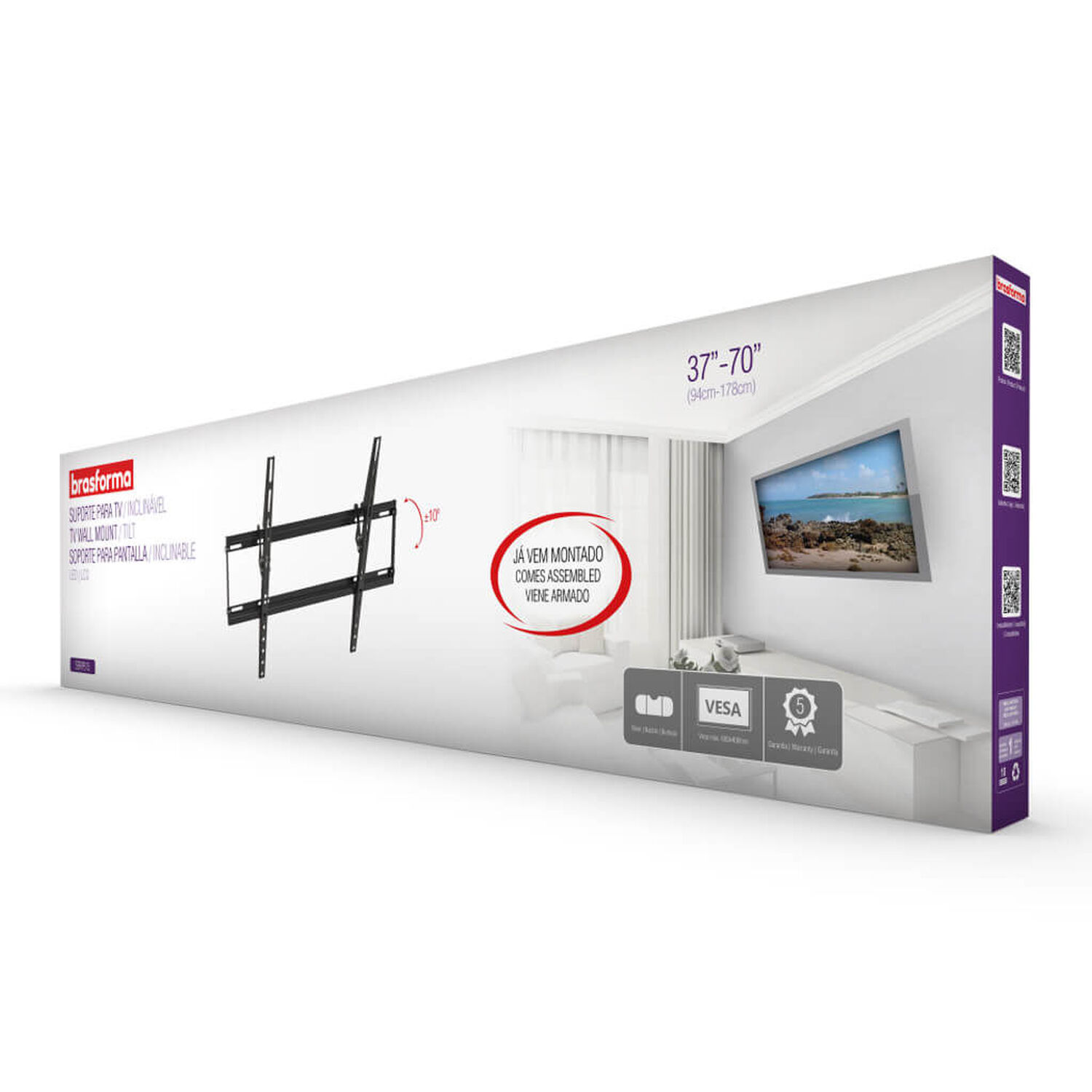 Soporte Para Tv Inclinable Ultra Slim Para 32" A 85" 50kg Sbrp615 Brasforma image number 4.0