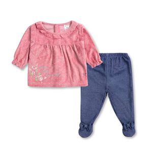 Set 2 Piezas Conjunto Beb&eacute; Buzo Poler&oacute;n Ni&ntilde;a 100% Plush Rosa Princesa