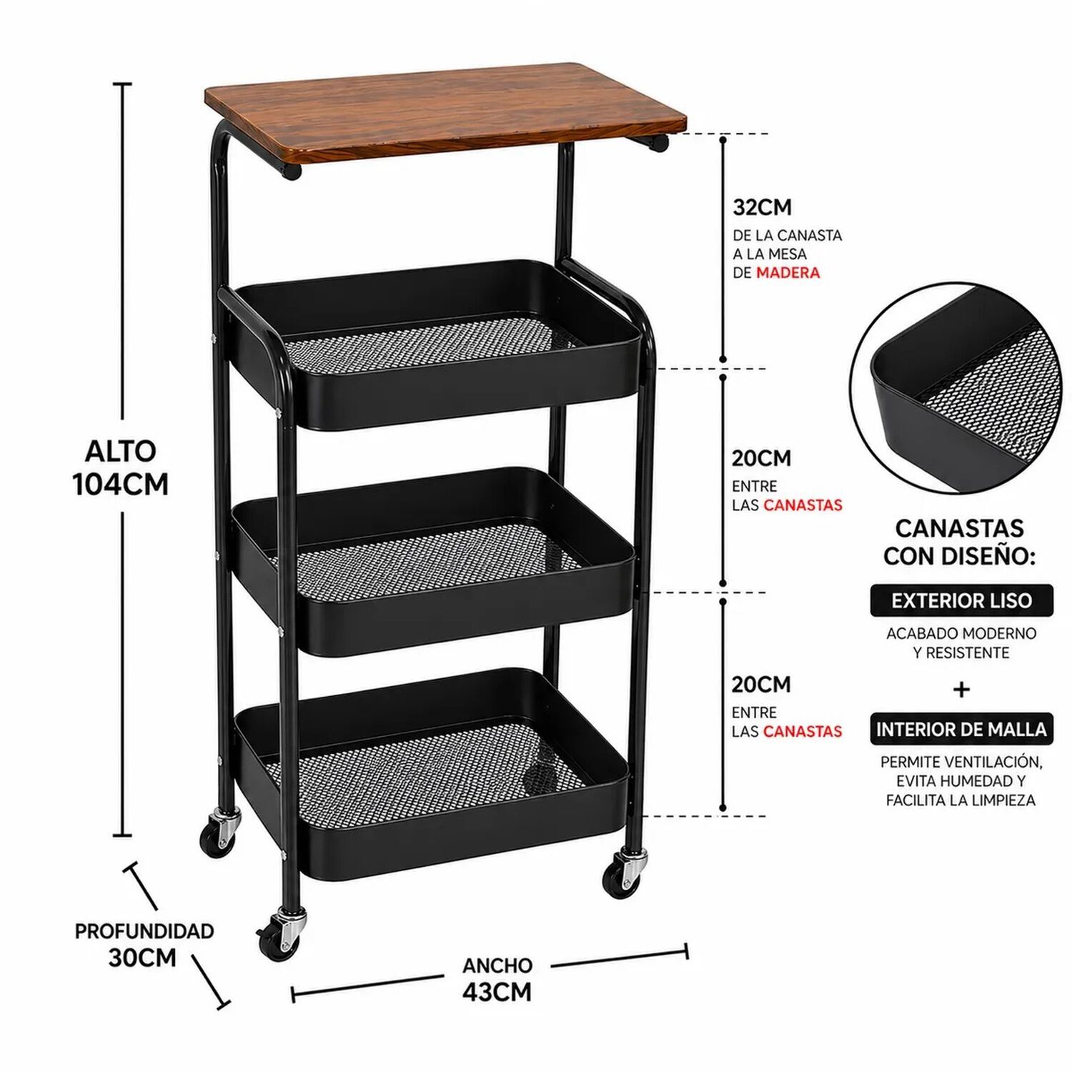 Organizador De Cocina Frutero Tipo Buffet De Madera Industrial Marca Mp Store image number 7.0
