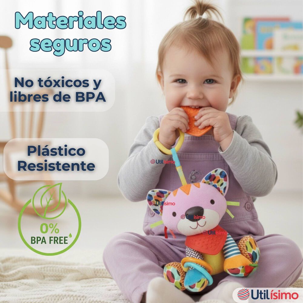 Juguete Peluche Animales Sensorial Con Mordedor Y Sonajero Dise&ntilde;o Gatico Ni&ntilde;a Y Ni&ntilde;o image number 4.0