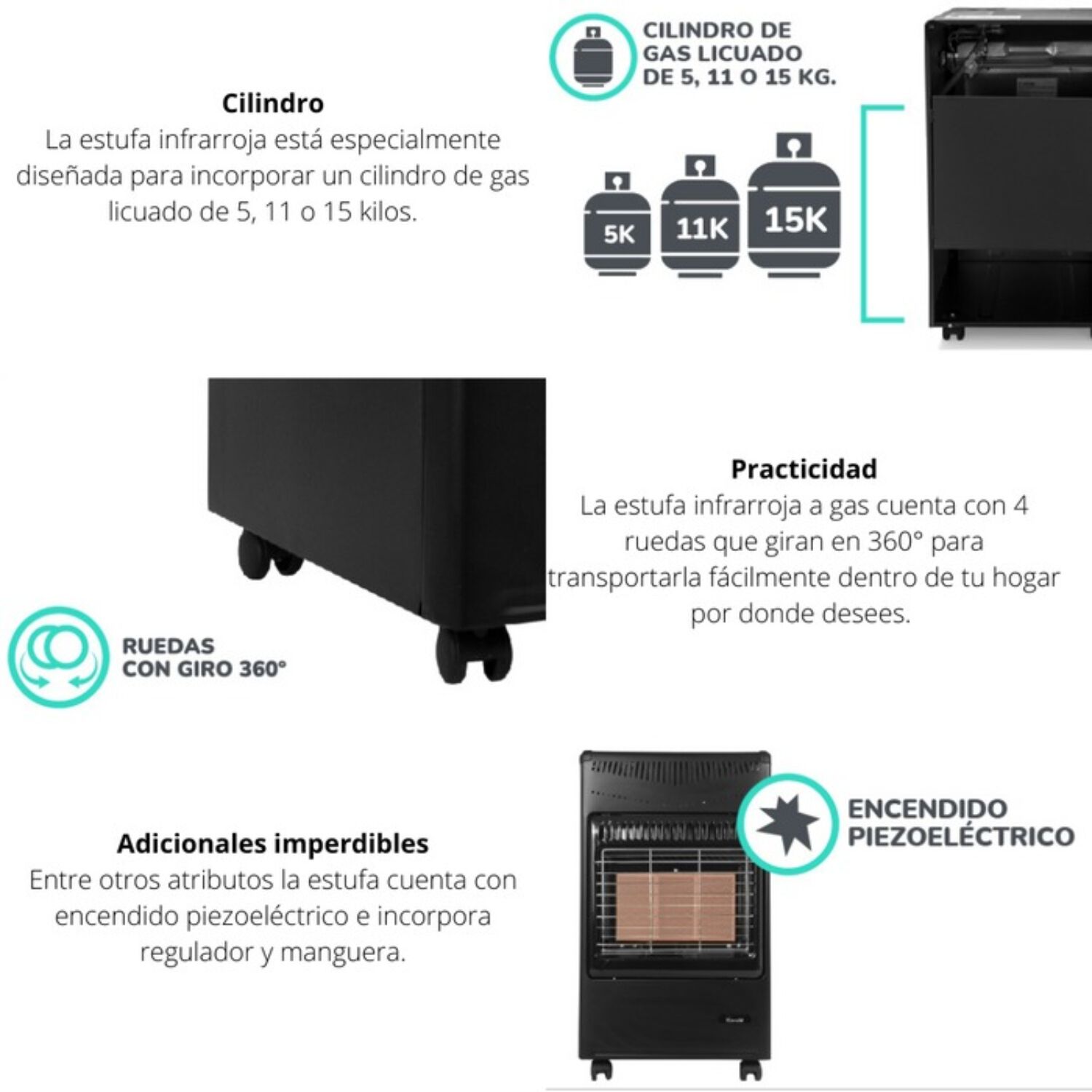 Cale. Gas Kendal Interior 15 Kg Negra image number 5.0