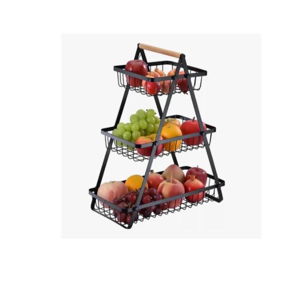 Cesta Frutas Vegetales Organizador Acero/madera 3 Niveles image number 6.0