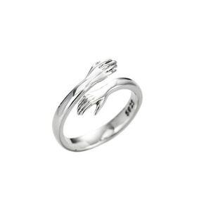 Anillo Abrazo Plata Real Sterlina 925 Abrazo Amor Joyeria Fina Retro Anillo De Moda/talla 9