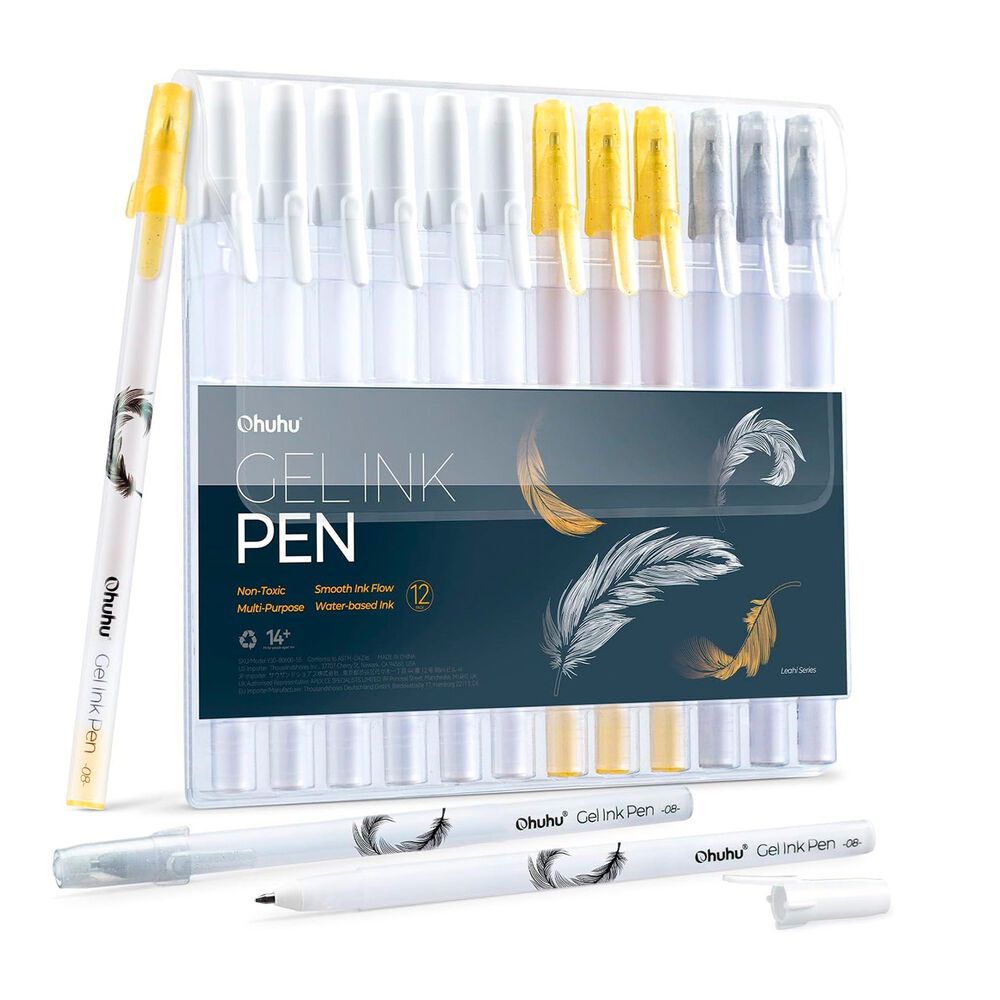 Ohuhu 12 Bol&iacute;grafos De Gel Dorados, Plateados Y Blancos image number 0.0