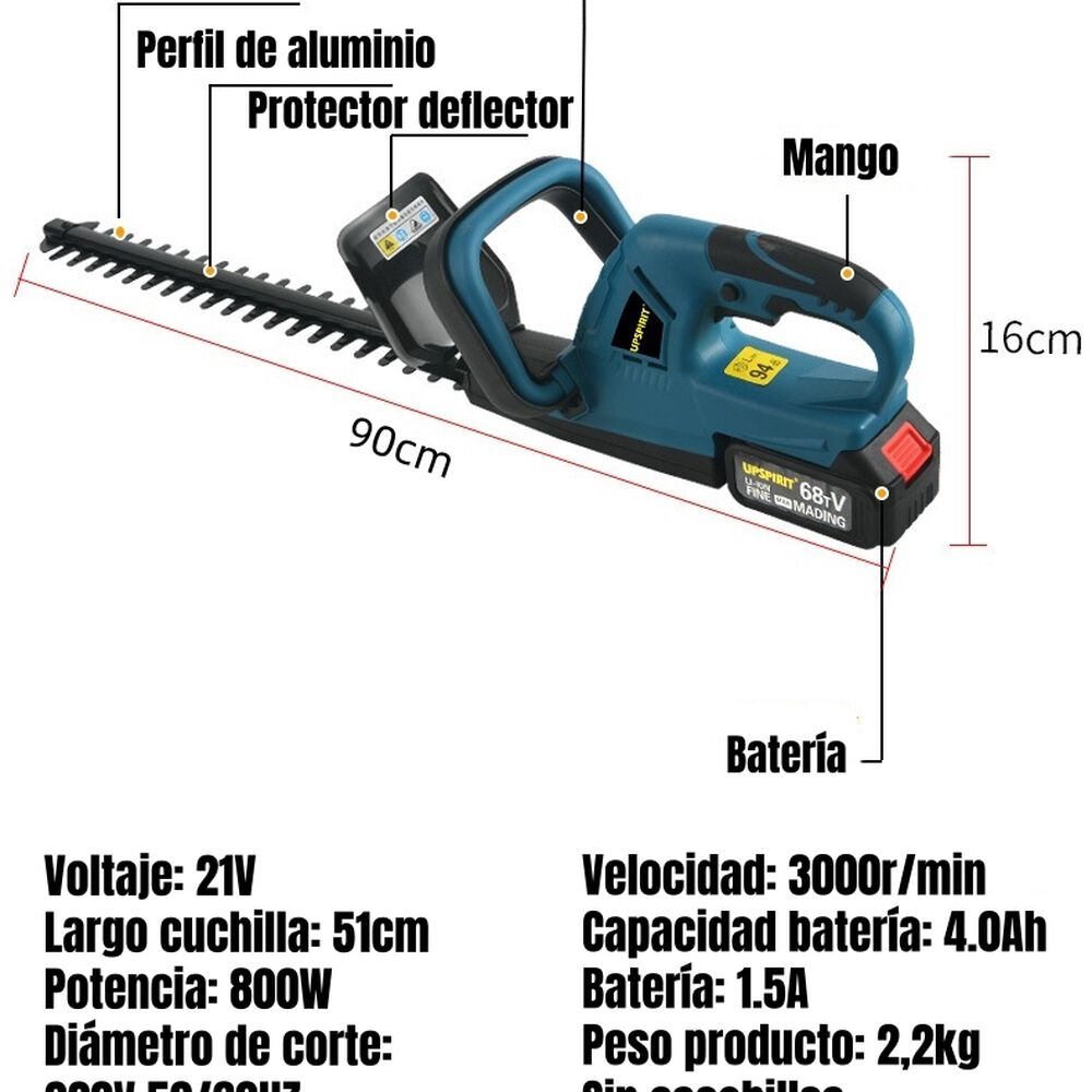 Cortasetos Eléctrico Inalámbrico 18" 800w Con 2 Baterías F03 image number 2.0