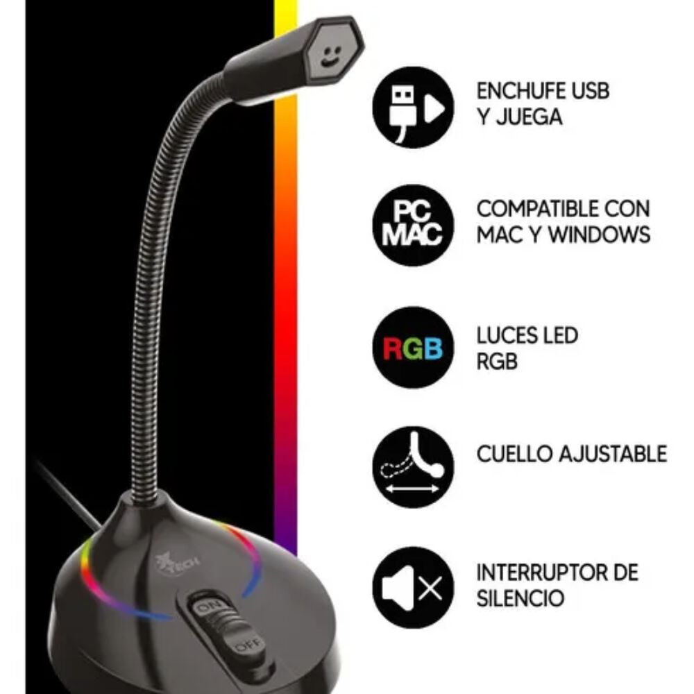 Xtech Micrófono Gamer Glisser Xts680 Usb Cuello Ganso Led Rgb Negro image number 1.0
