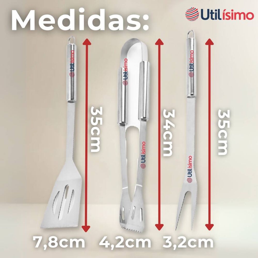 Kit Parrillero 3 Piezas Pinza Espátula Tenedor Para Asados Acero Inoxidable image number 3.0