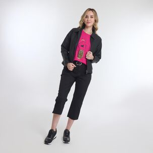 Polera Lisa Con Estampado Frontal Manga Corta Cuello Redondo Mujer Geeps