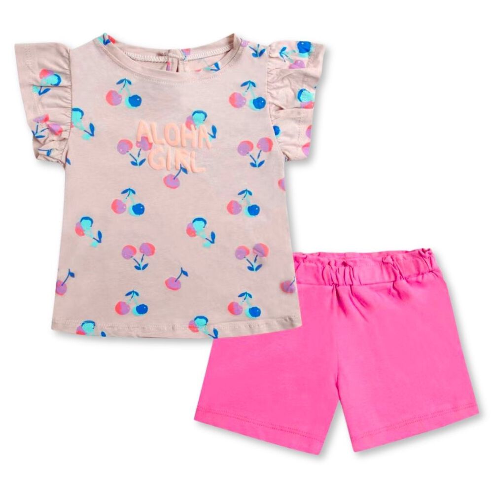 Set 2 Piezas Conjunto Polera Y Short Ni&ntilde;a Tedmimak Verano 100% Algod&oacute;n Rosa Girl image number 0.0