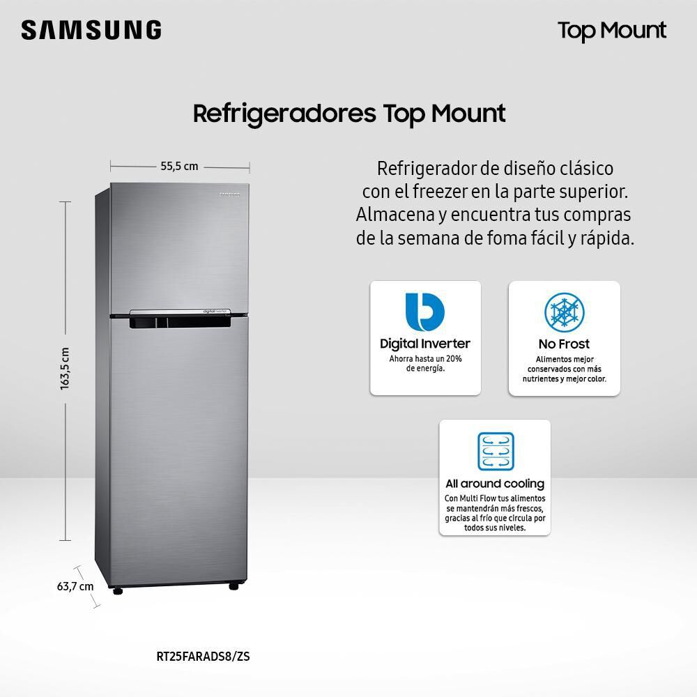 Refrigerador Top Freezer Samsung RT25FARADS8/ZS / No Frost / 255 Litros / A+ image number 5.0