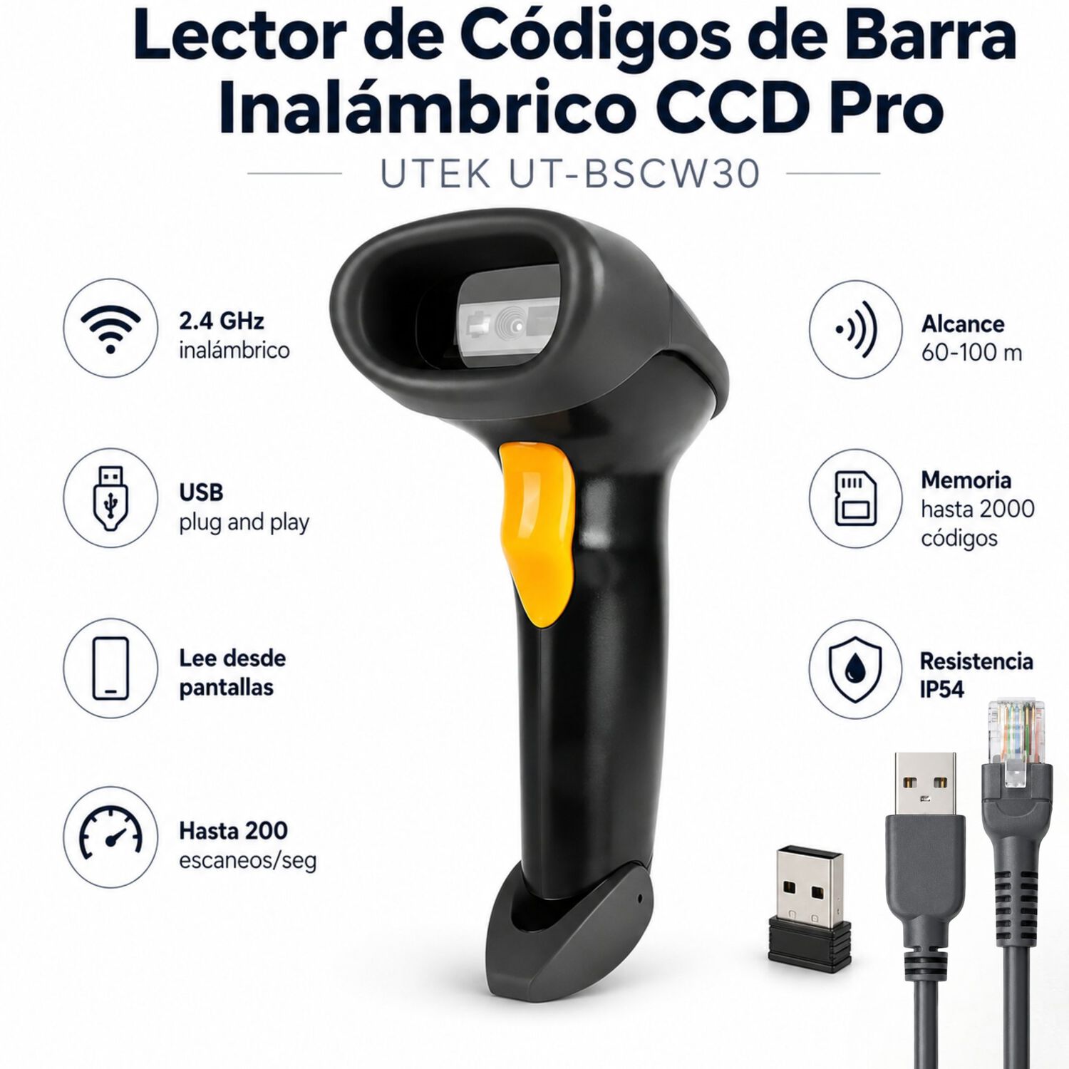 Lector De C&oacute;digos De Barra Inal&aacute;mbrico Ccd 2.4g Recargable image number 3.0