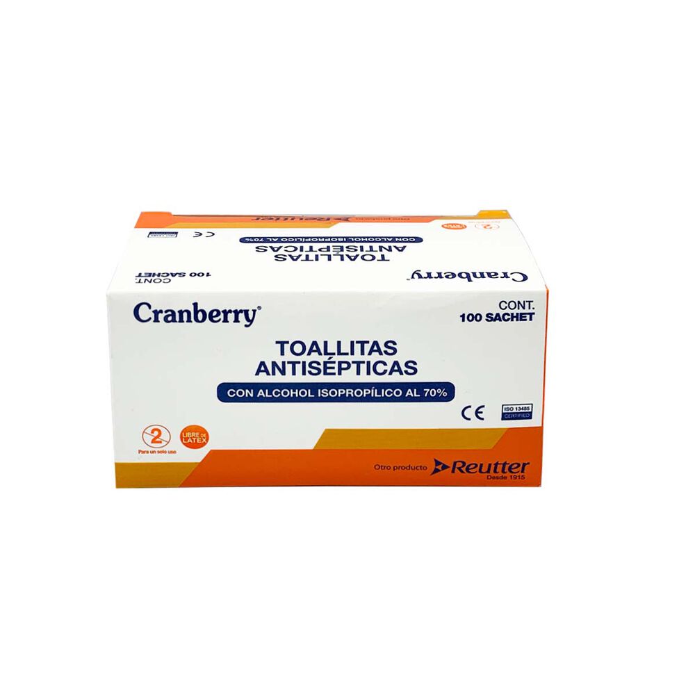 Toallitas Antisepticas Alcohol 70% Cranberry Caja 100 Unds image number 1.0