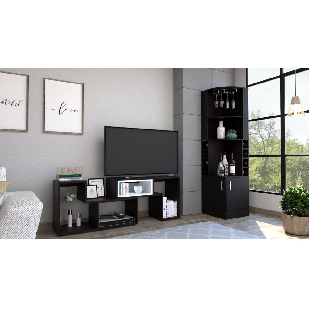 Bar Esquinero + Rack Extensible Tv40 Beijing - Wengue/blanco Tuhome image number 1.0