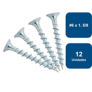 Tornillo Yeso Cartón Zincado Hilo Grueso #6 X 1.5/8" 12un. - Rukafe Basics