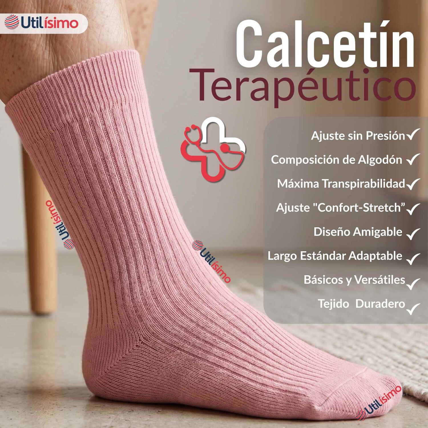 Pack 4 Pares Calcetines Diab&eacute;ticos Mujer Algod&oacute;n Suave Colores Surtidos Protecci&oacute;n image number 2.0