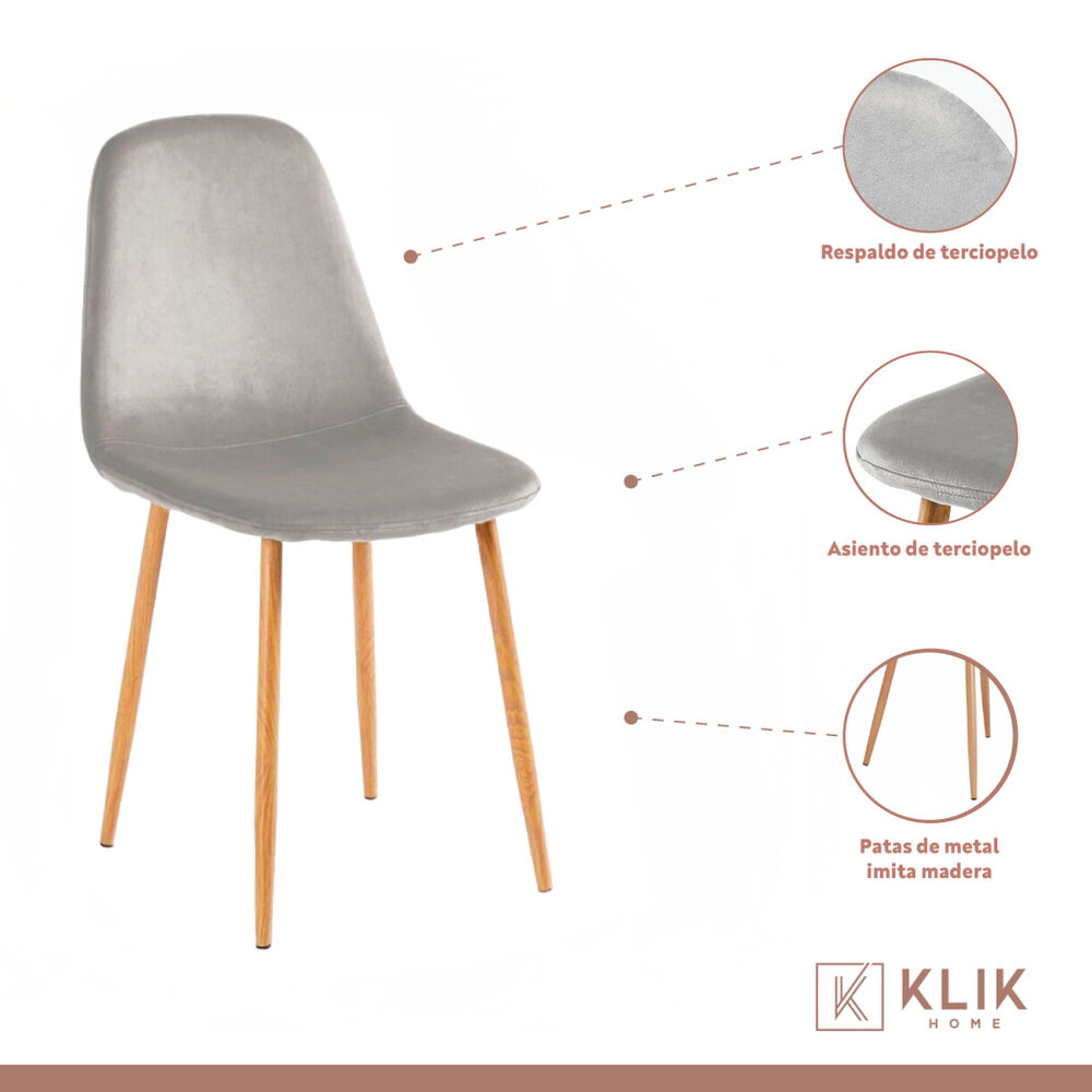 Pack De 4 Sillas Spoon Terciopelo - Gris image number 2.0