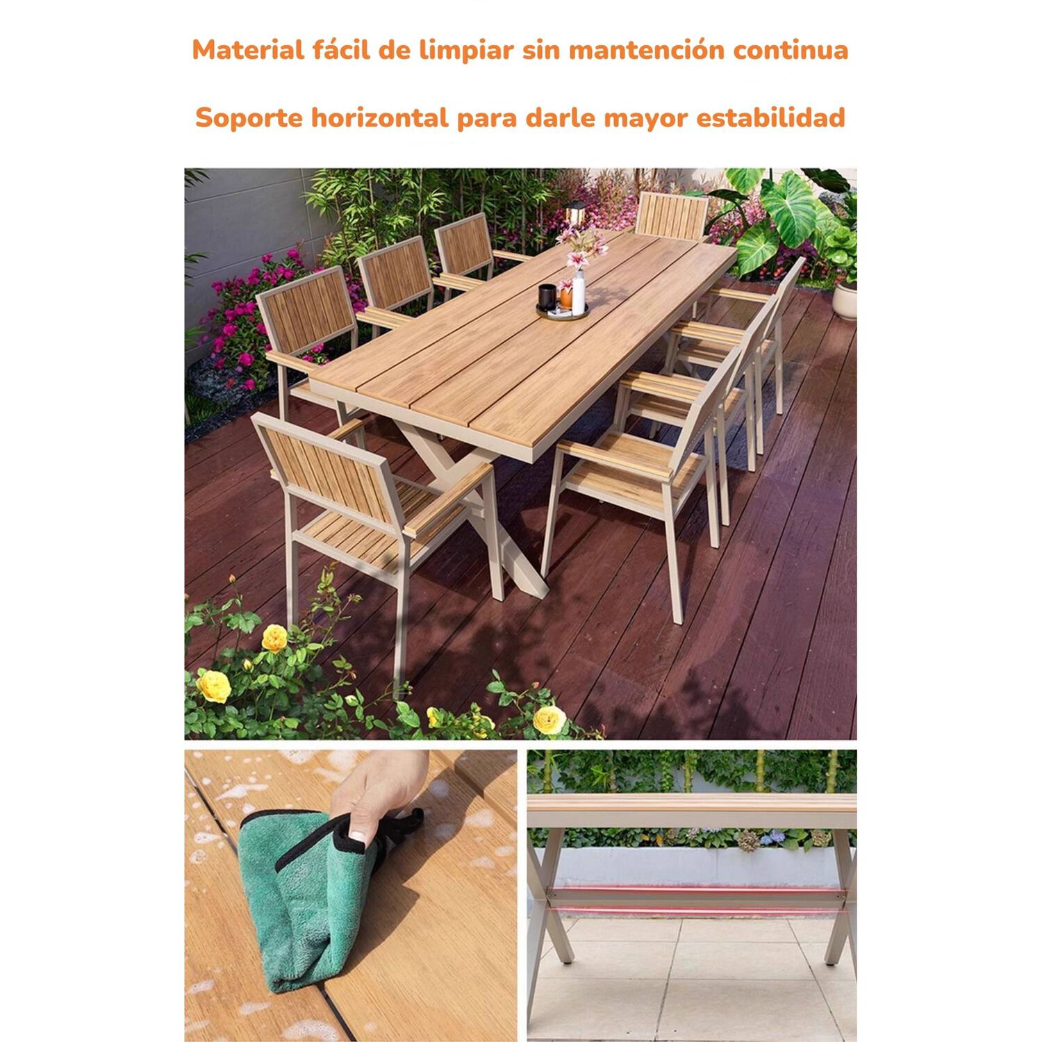 Juego De Comedor Exteriores 180cm Y 6 Sillas Impermeables image number 14.0