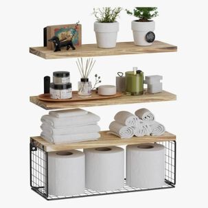 Repisas Flotantes De Madera X3 Con Reja 100% Pino