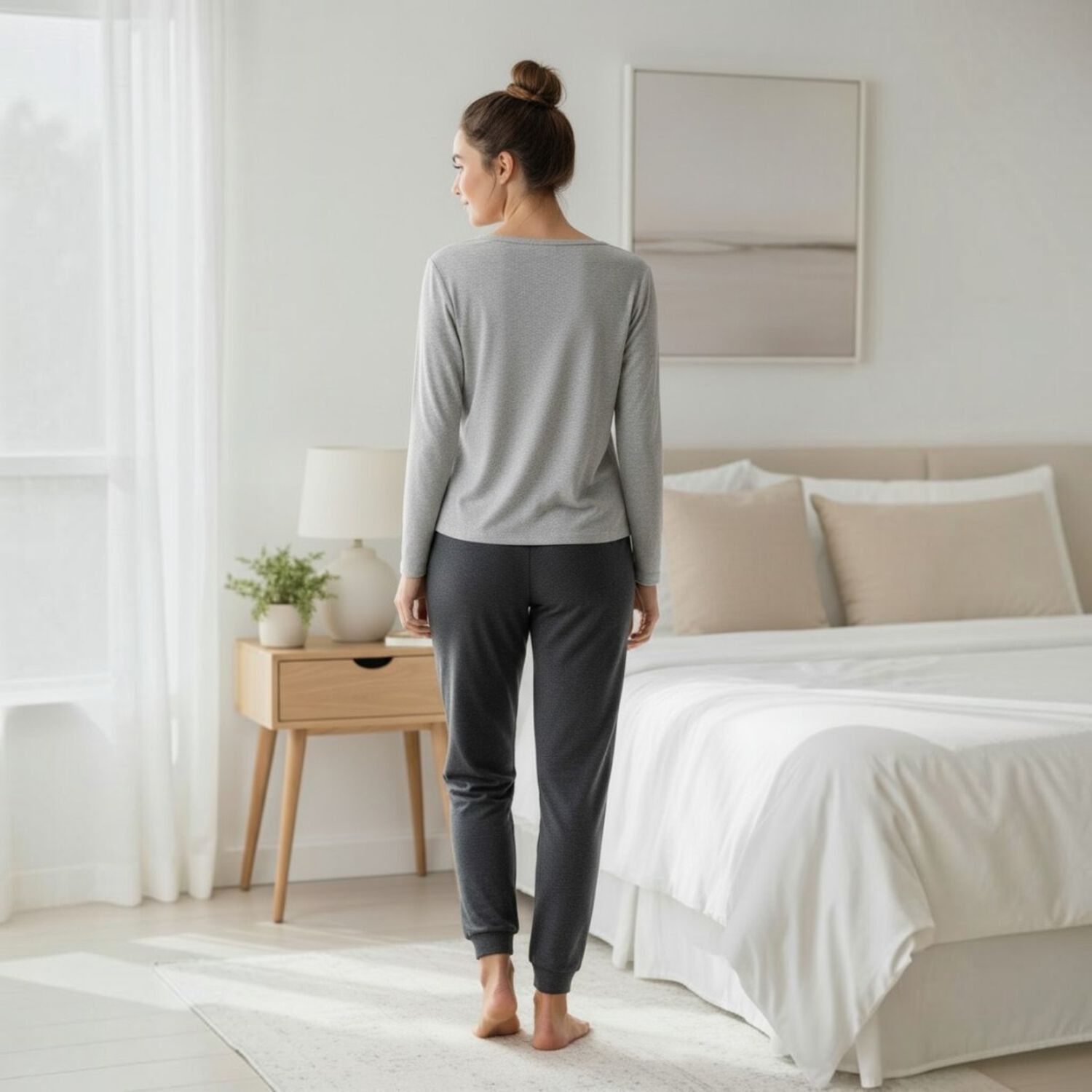Pijama Mujer Algod&oacute;n Yoga Gris image number 3.0
