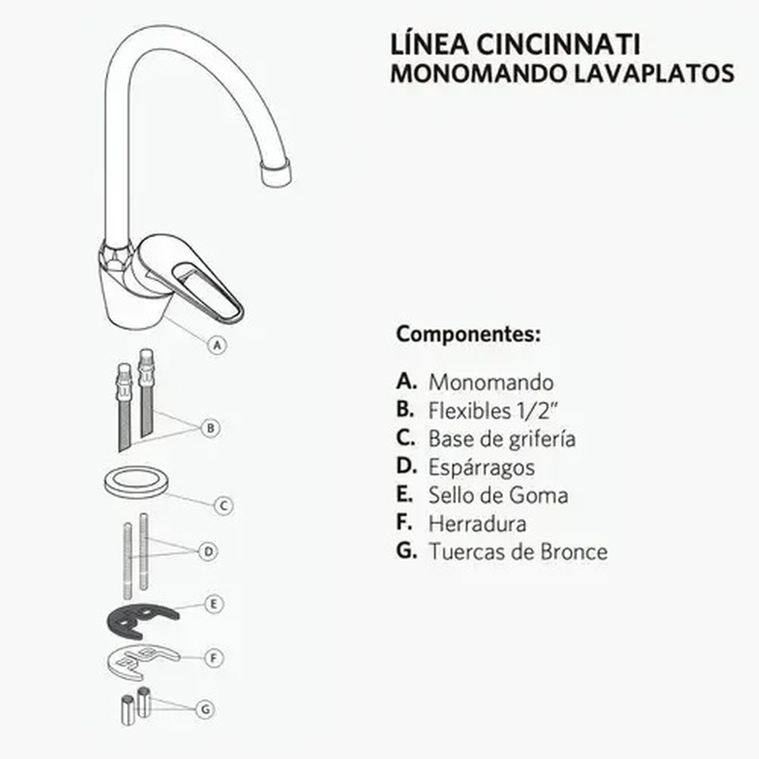 Monomando Llave Grifo Para Lavaplatos Modelo Cincinnati Marca Pmb image number 6.0
