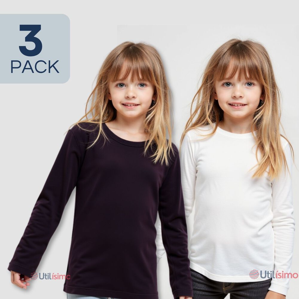 Pack 3 Camisetas Algodón Manga Larga Polera Niña Primera Capa Blanco Y Negro image number 0.0