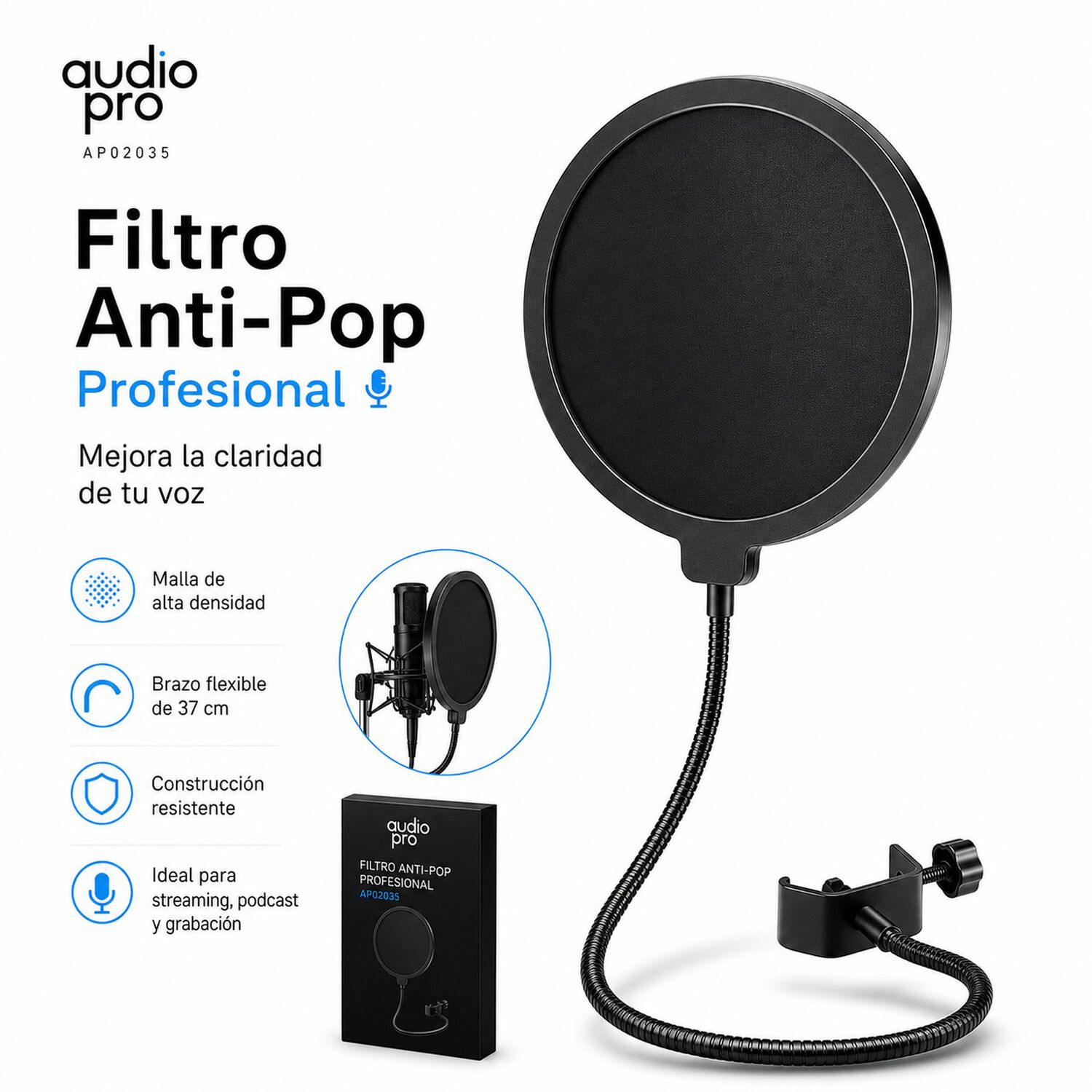 Filtro Anti-pop Para Microfonos De Grabaci&oacute;n Audiopro Ap02035 image number 5.0
