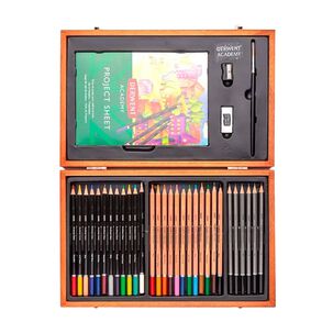 Derwent Academy Set Lápices Surtidos + Accesorios En Caja De Madera
