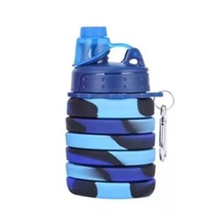 Botella Agua Para Ni&ntilde;os Silicona Plegable Arcoiris 500ml Azul