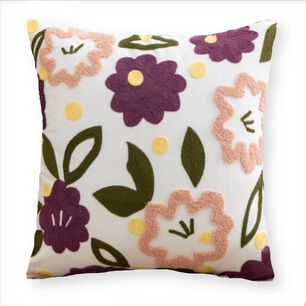 Cojin Bordado 45x45 Cm Flores Purpura