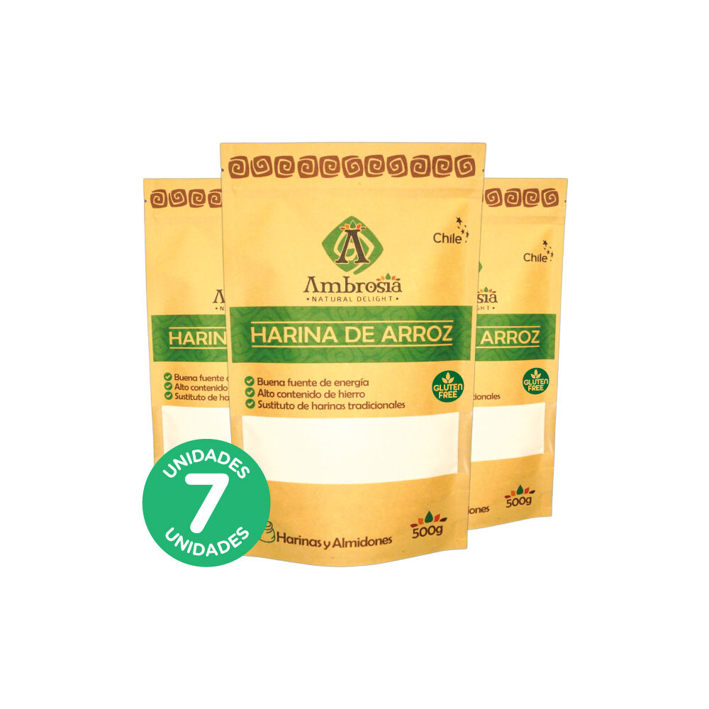 Pack 7, Harina De Arroz Blanco Libre De Gluten Y Vegana 500gr. image number 0.0