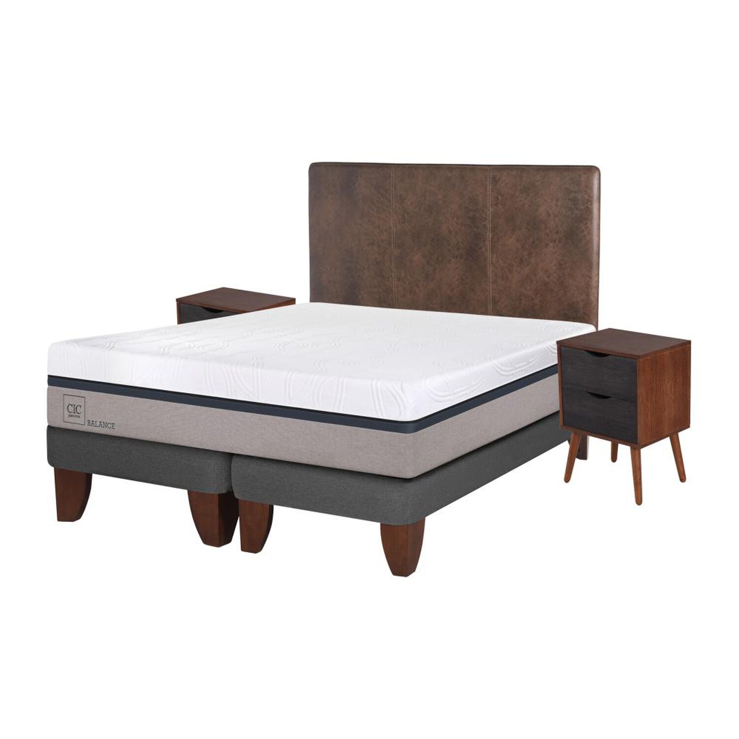 Cama Europea Cic Balance / 2 Plazas / Base Dividida + Set De Maderas image number 1.0