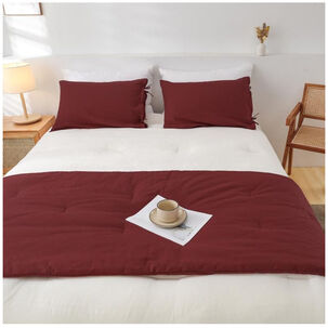 Set Piecera De Lino Burdeo 80 X 210 +2 Fundas