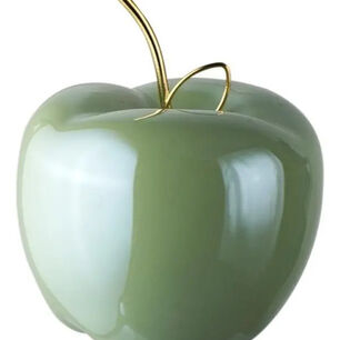 Manzana Decorativa De Cer&aacute;mica Verde Con Tallo Dorado Para Hogar Y Centro De Mesa