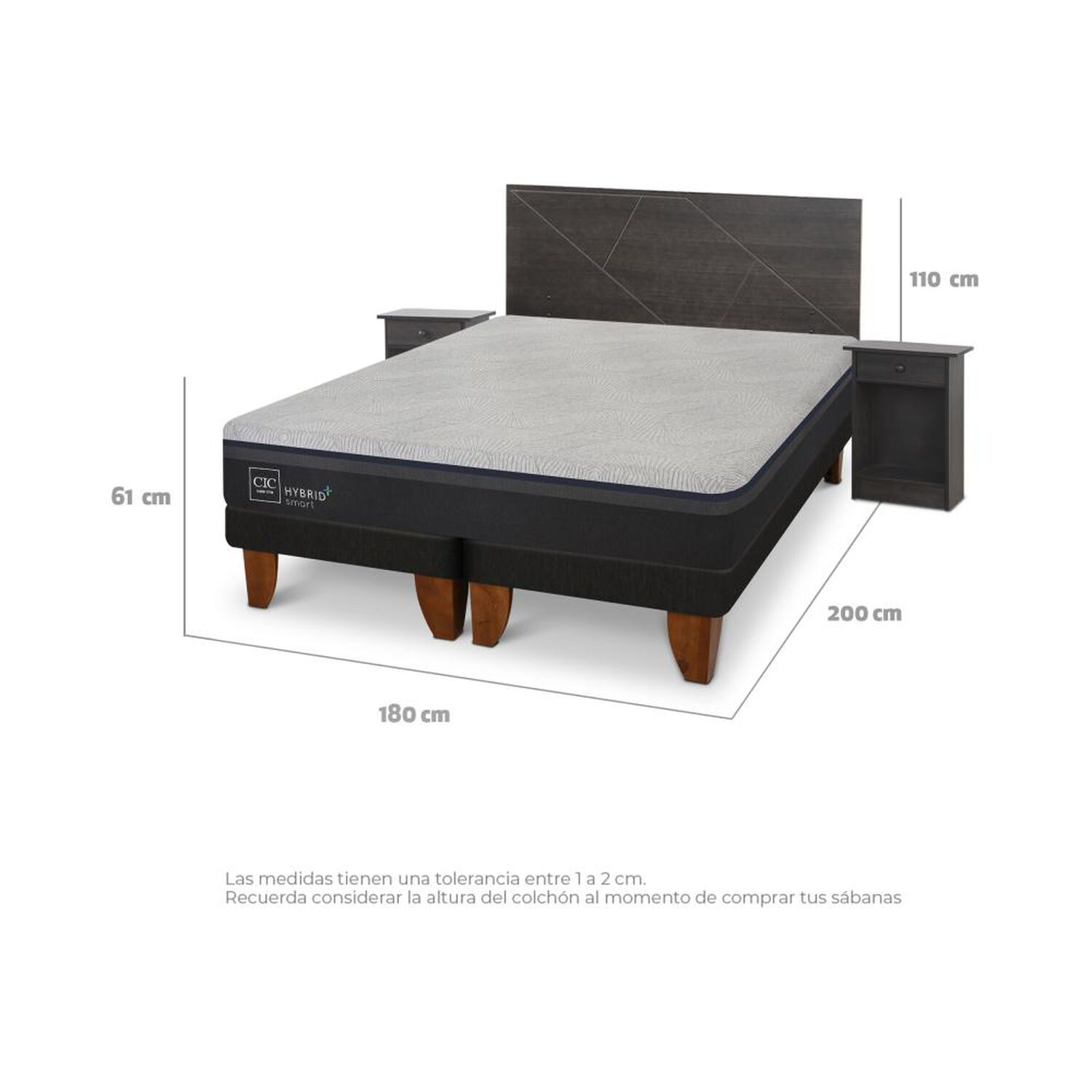 Cama Europea Cic Hybrid Plus / King / Base Dividida + Set De Maderas image number 3.0