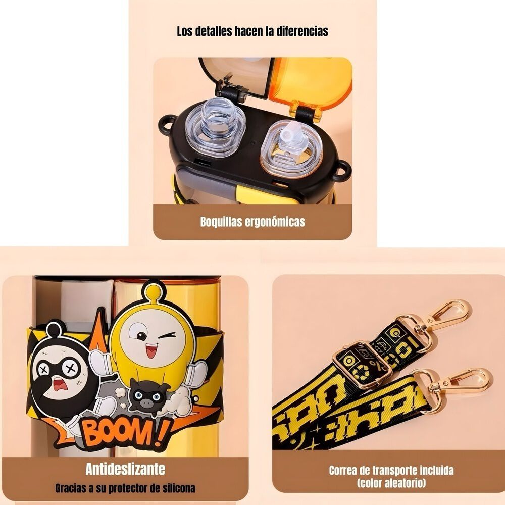 Botella De Agua Doble Ni&ntilde;os 640ml Amarilla Lubabycas image number 8.0