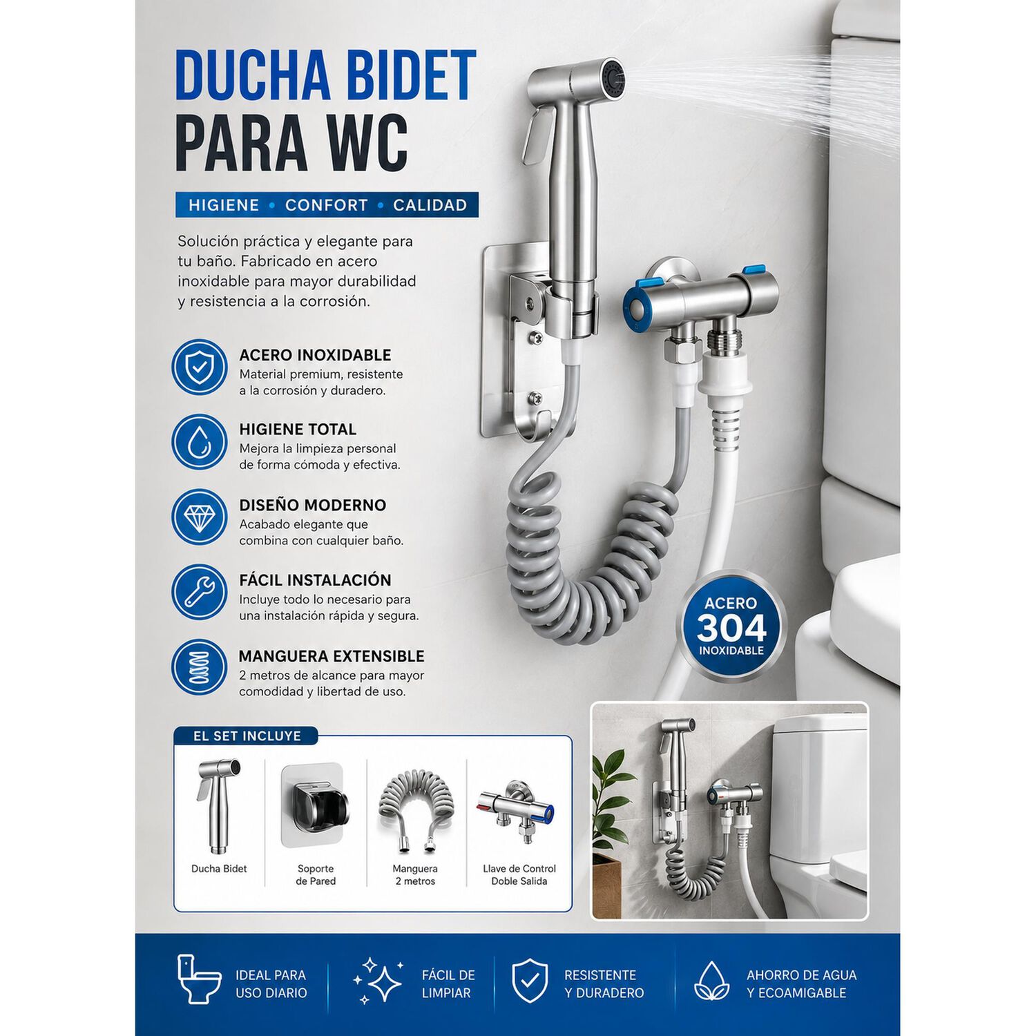 Ducha Bidet Para Wc Con Manguera Set Ba&ntilde;o Bathland image number 6.0