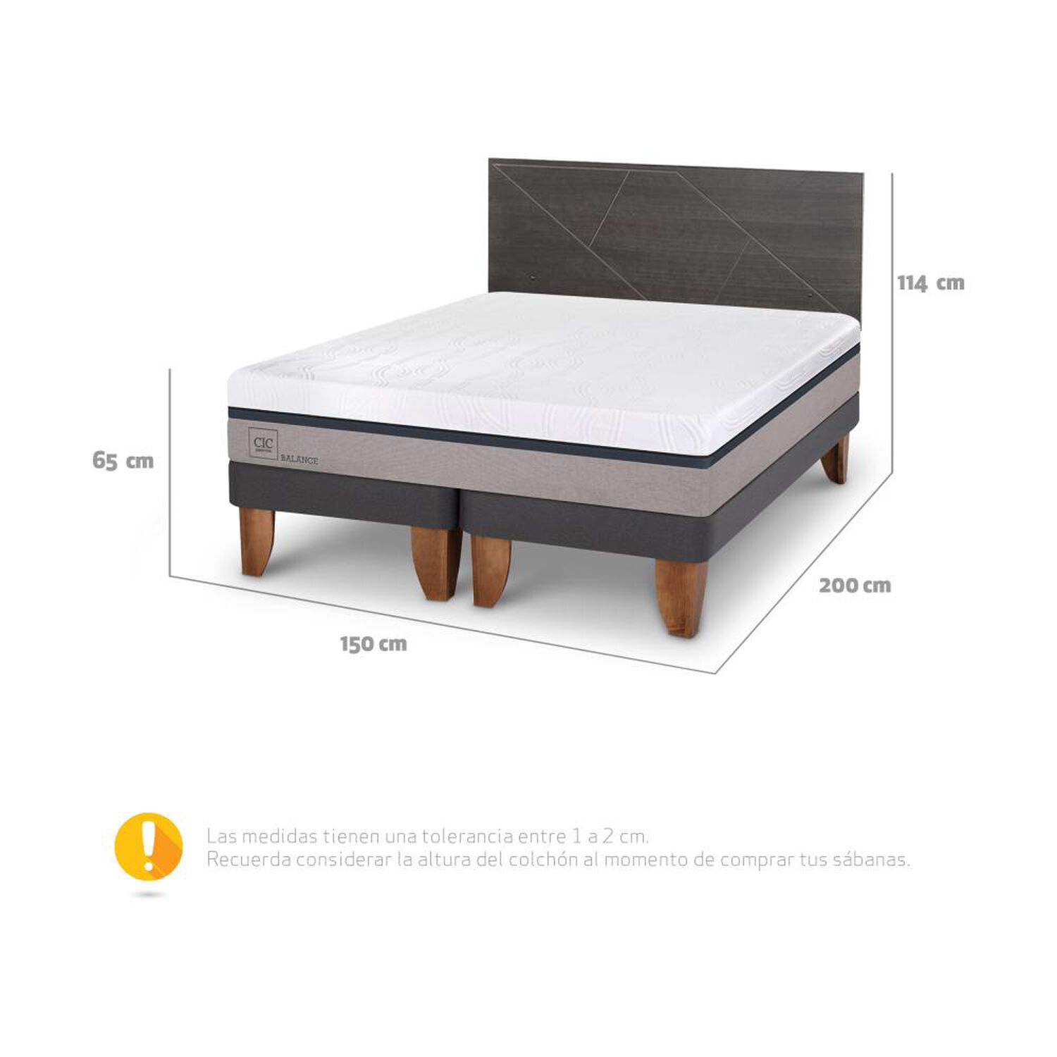 Cama Europea Cic Balance / 2 Plazas / Base Dividida + Respaldo image number 3.0
