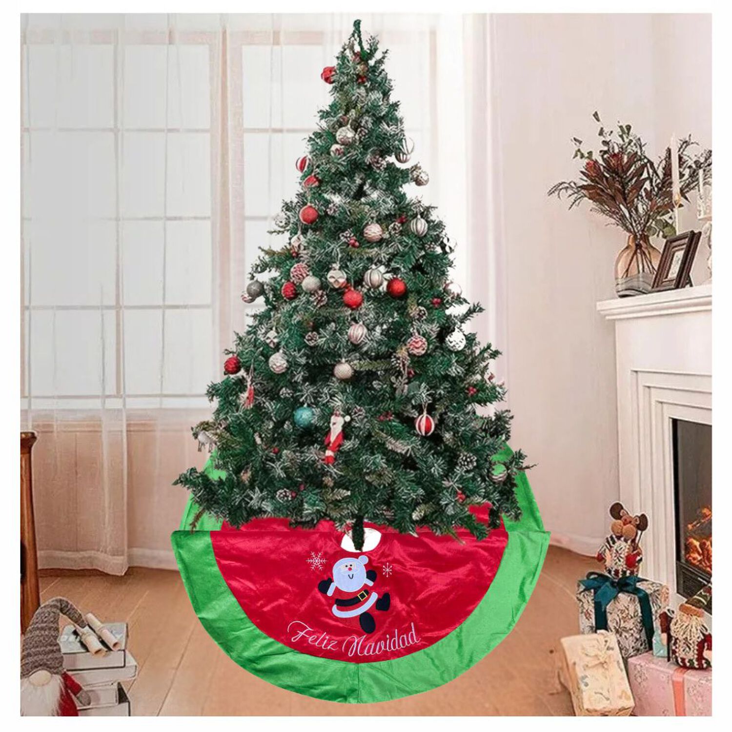 Fald&oacute;n Pie De &Aacute;rbol Navidad 90 Cm Di&aacute;metro Estampado Rojo Y Verde image number 2.0
