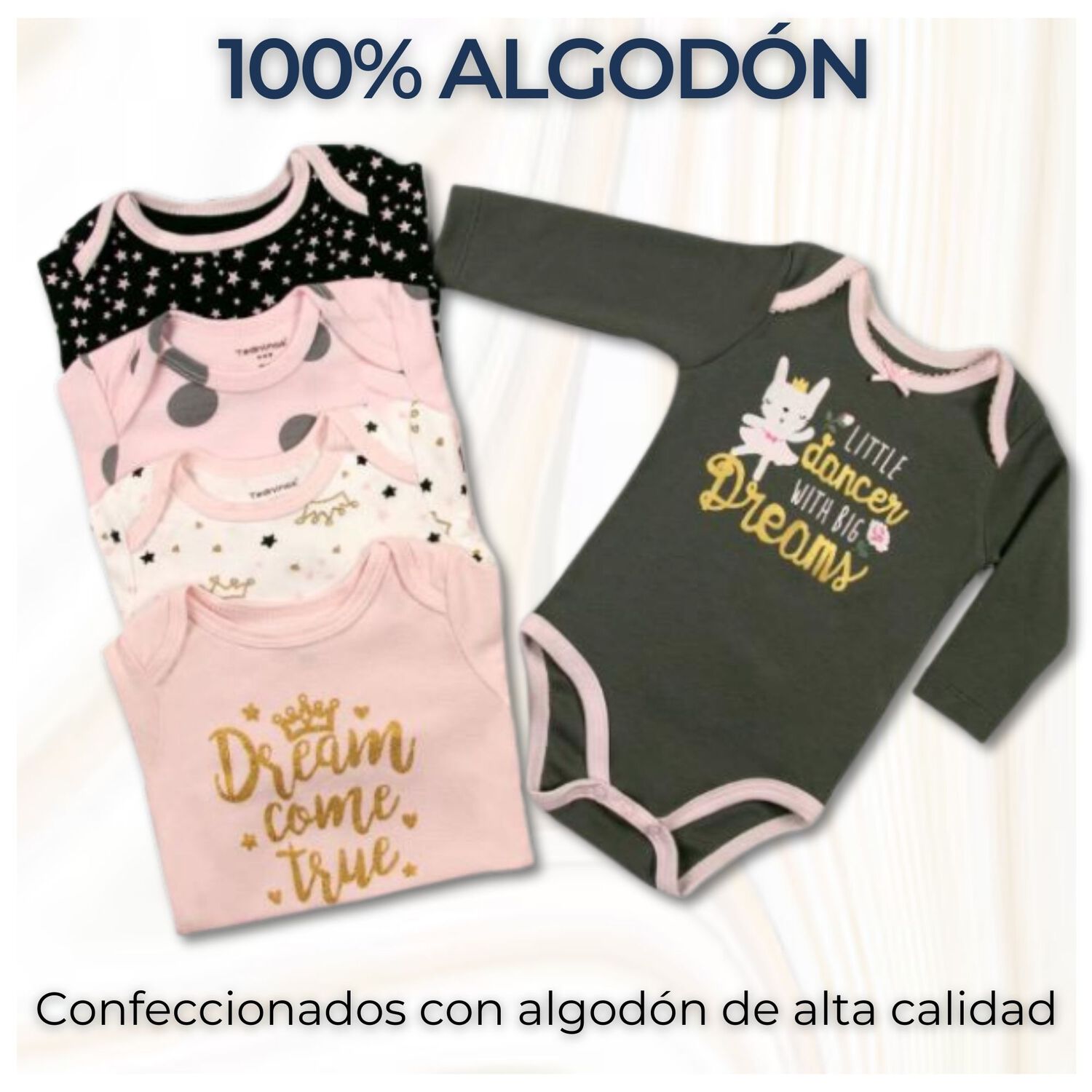 Pack 5 Bodys Ni&ntilde;a Manga Larga Tedmimak 100% Algod&oacute;n Ballet Dreams image number 1.0