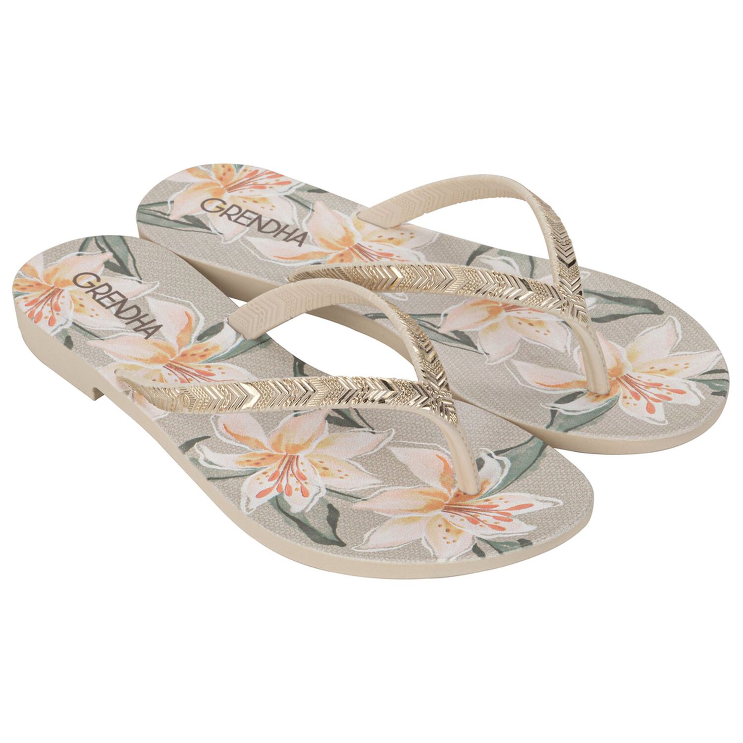 Sandalia Mujer Beige Flor Rast Grendha image number 1.0