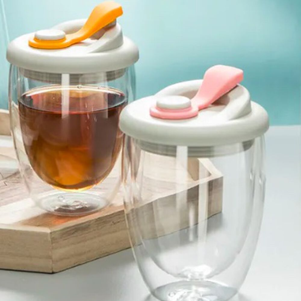 Taza Cafe Doble Vidrio Te Vaso Mug Tapa Antiderrame image number 2.0