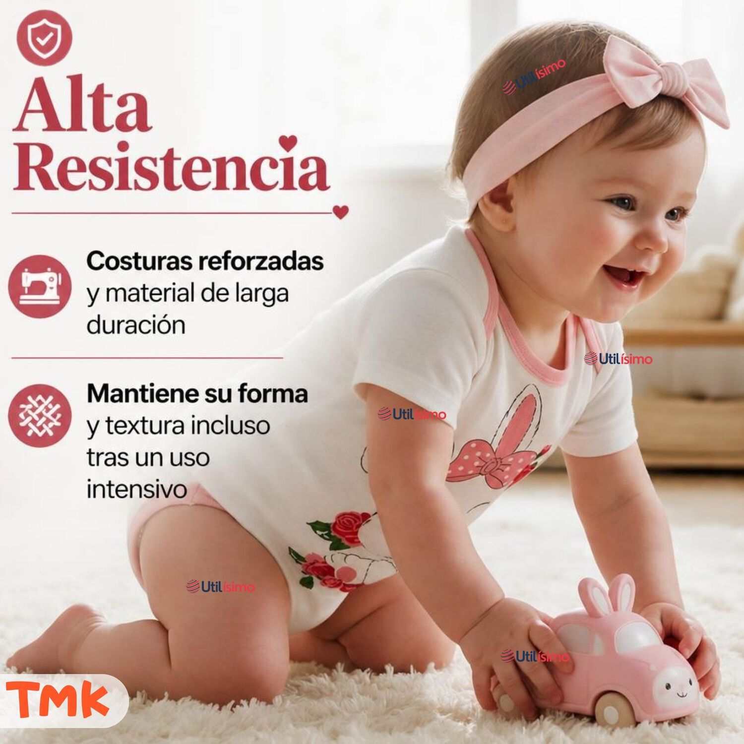 Pack 5 Bodys Manga Corta 100% Algod&oacute;n Tedmimak Ni&ntilde;a Pink Bunny image number 9.0