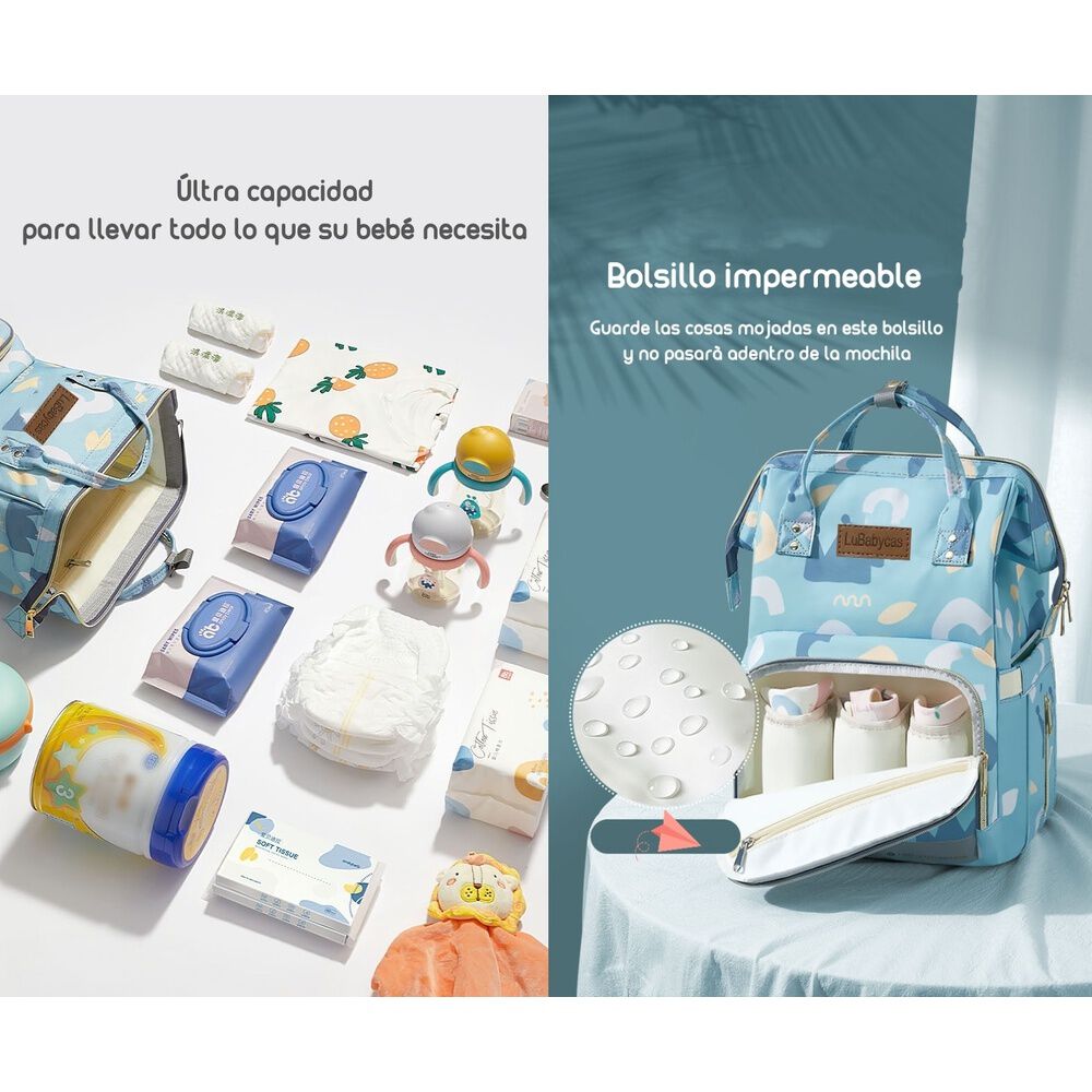 Mochila Maternal Impermeable Con Usb Lubabycas Azul image number 3.0