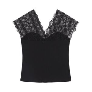 Polera Brib Aplicación Lace Sin Manga Cuello Escotado Mujer Kimera