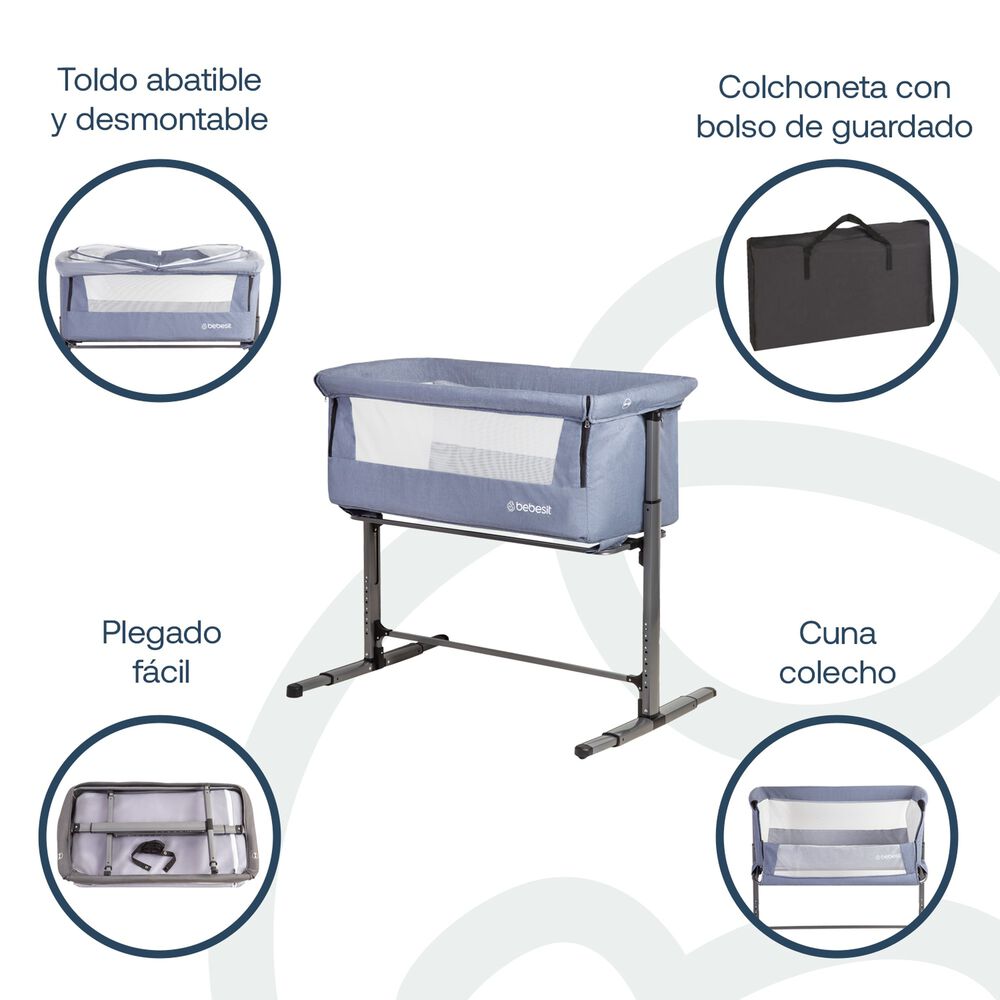 Cuna Colecho Con Mosquitero Myside Lx Azul Bebesit image number 3.0