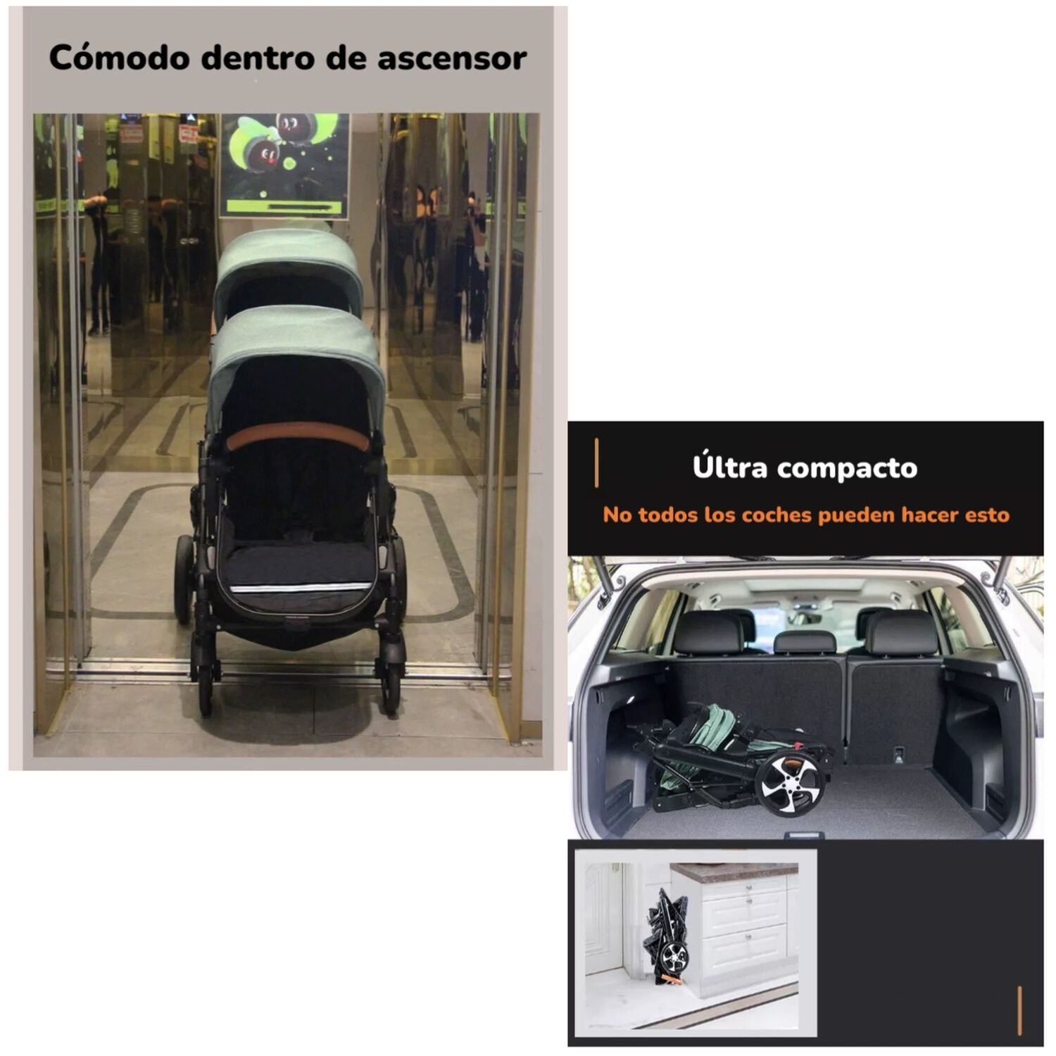 Coche Cuna Doble Multiposiciones Compacto A8 Negro Lubabycas image number 6.0