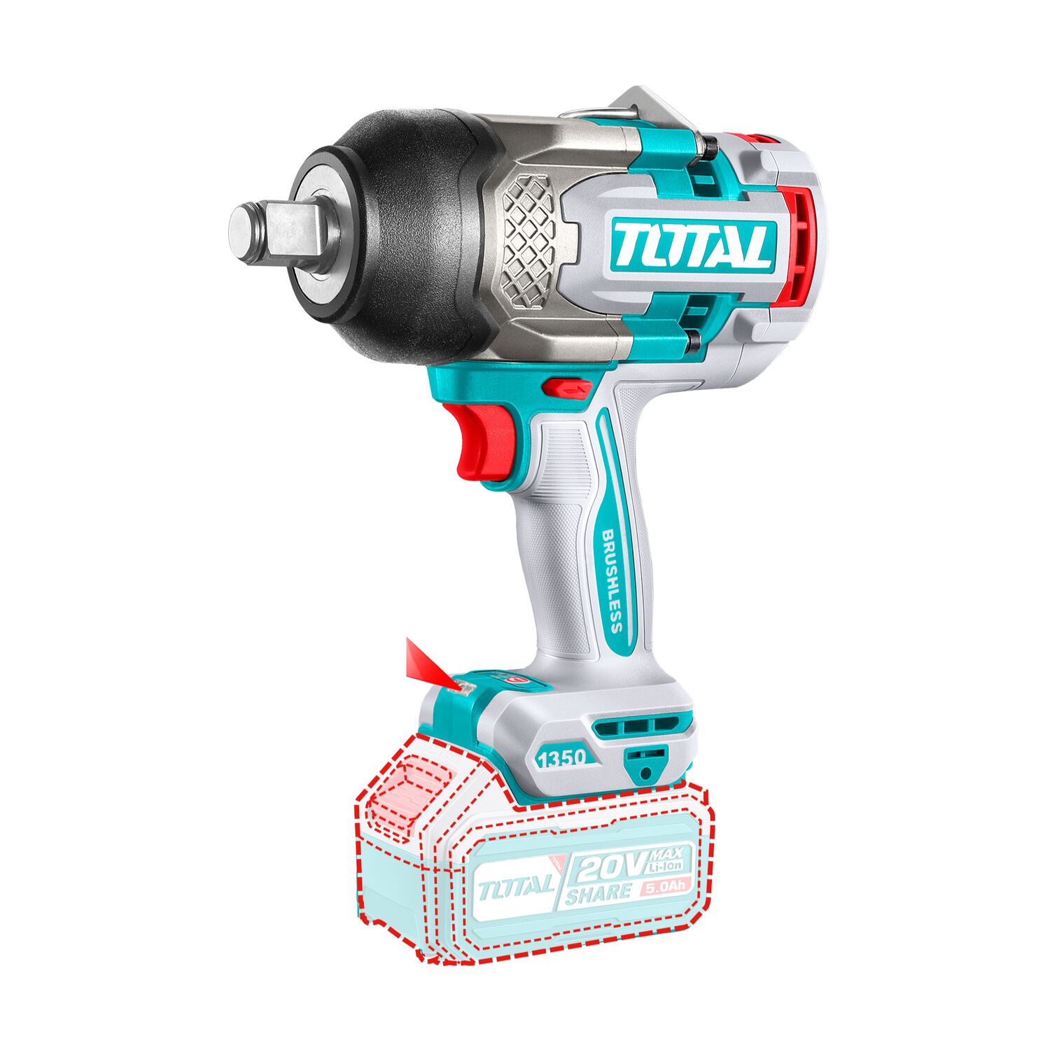Llave De Impacto Inalambrico 3/4" 20v 1350nm Bateria Y Cargador Total image number 1.0