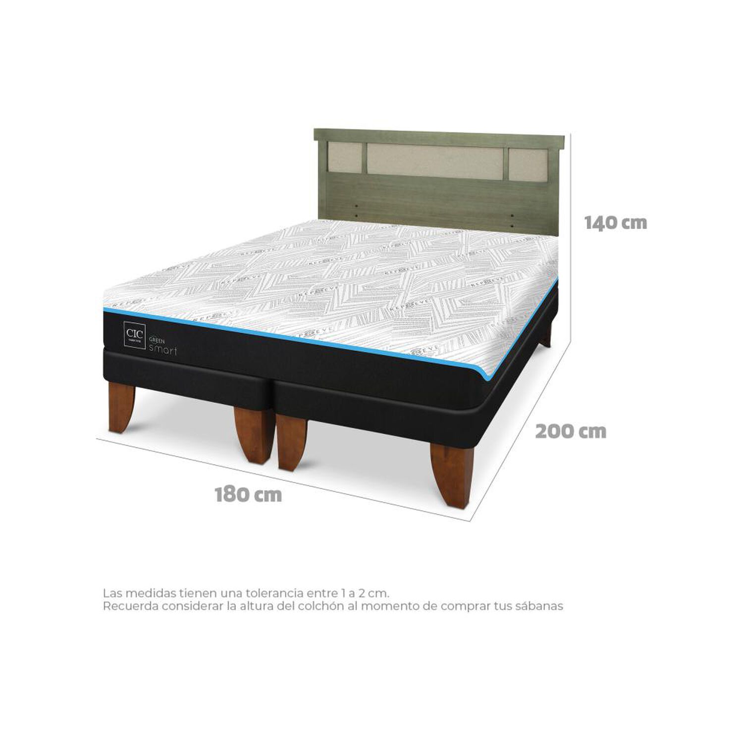 Cama Europea Cic Green Infinity / King / Base Dividida + Respaldo image number 7.0