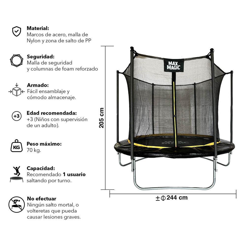 Cama Elástica Max Magic 244cm Negra Con Red De Seguridad image number 2.0